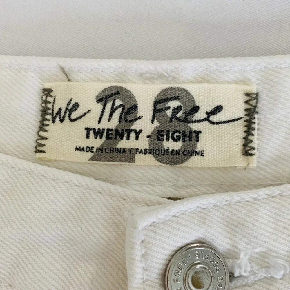 Free People Jeans High Rise Straight Flare 28 White Button Fly Raw Hem Coastal